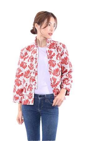 Line & Curve銀線紅花一字鈕明袋夾棉外套YL246Q-1