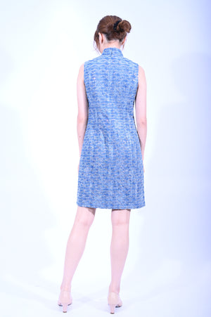 Line & Curve 牛仔波浪紋珠片A型旗袍YL1136-3