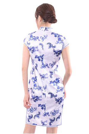 Line & Curve真絲提花青花小蓋袖旗袍YL1181