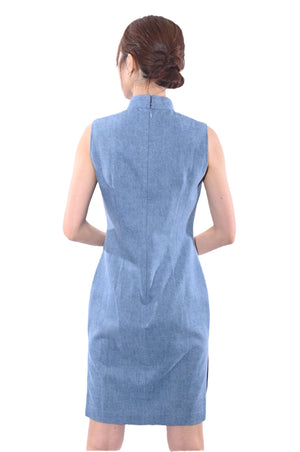 Line & Curve牛仔拼粉紅提花A型旗袍YL1118A-2
