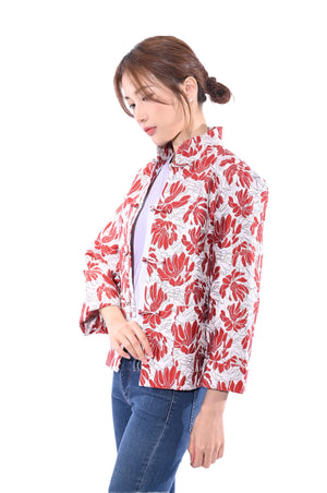 Line & Curve銀線紅花一字鈕明袋夾棉外套YL246Q-1