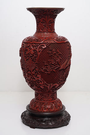 70年代雕漆花鳥瓶(不連木座)