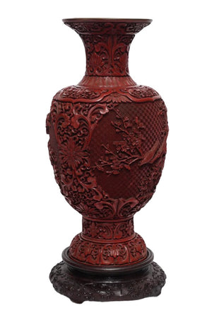 70年代雕漆花鳥瓶(不連木座)