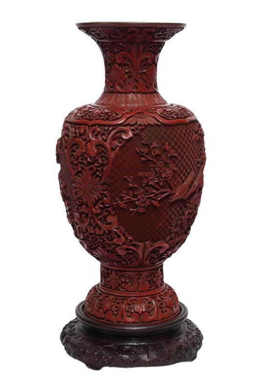 70年代雕漆花鳥瓶(不連木座)