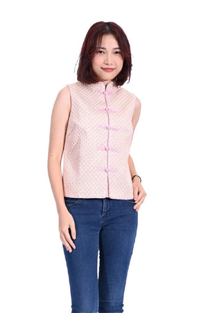 粉紅織花一字鈕開胸背心YL230-1