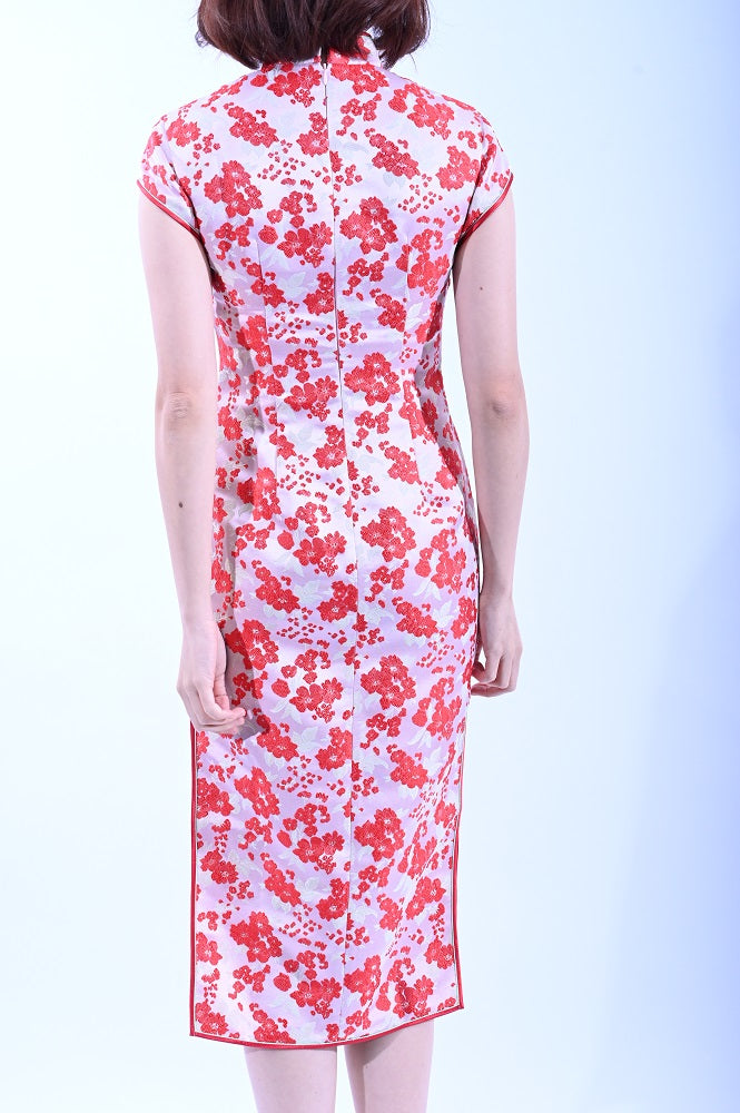 小紅花織花粉紅色小蓋袖旗袍91797-7718 | 裕華網店