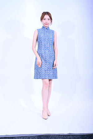 Line & Curve 牛仔波浪紋珠片A型旗袍YL1136-3