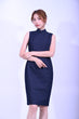 Line & Curve 深藍牛仔車玫瑰花亦袖旗袍YL1184-3