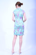 Line&Curve意大利料真絲湖水綠粉花小蓋袖短旗袍YL1180-3