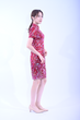 Line & Curve 紫紅底珠片短袖短旗袍 YL1171-2