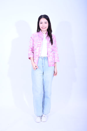 YUE HWA粉底牽牛花滾邊上衣YL212-40