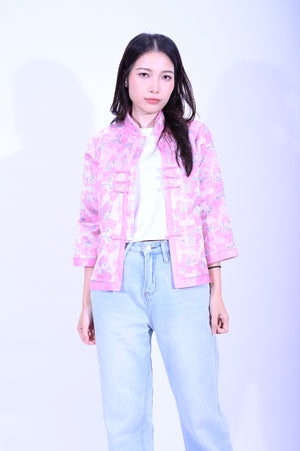 YUE HWA粉底牽牛花滾邊上衣YL212-40