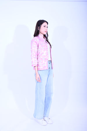 YUE HWA粉底牽牛花滾邊上衣YL212-40