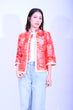YUE HWA大紅底竹葉桃花金線滾邊上衣YL212-29