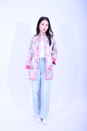 YUE HWA銀底彩牡丹花中長反袖外套YL260-5
