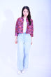 Line & Curve黑底粉紅花鈕扣反袖外套YL222B-12