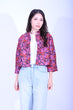 Line & Curve黑底粉紅花鈕扣反袖外套YL222B-12