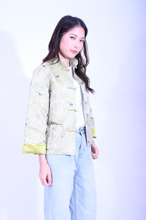 Line & Curve 新宋錦綠底熊貓雙色鈕明袋反袖外套YL246-25