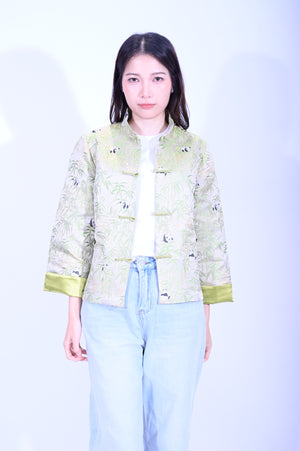 Line & Curve 新宋錦綠底熊貓雙色鈕明袋反袖外套YL246-25