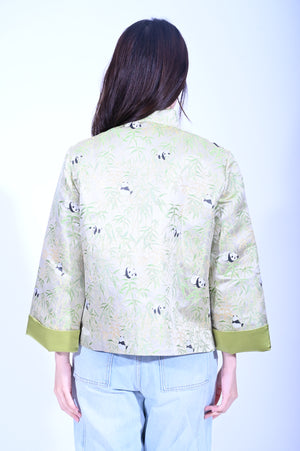 Line & Curve 新宋錦綠底熊貓雙色鈕明袋反袖外套YL246-25