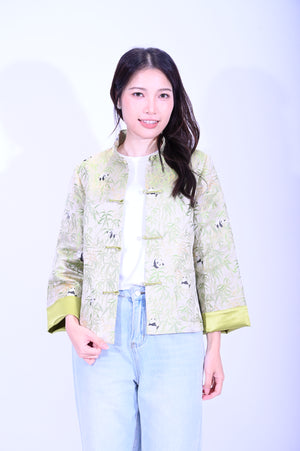 Line & Curve 新宋錦綠底熊貓雙色鈕明袋反袖外套YL246-25