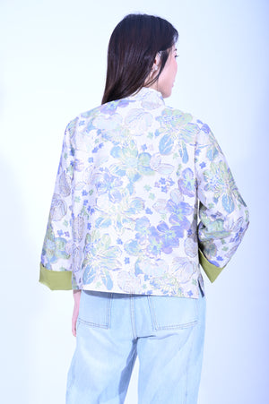 Line & Curve 織紫花一字鈕明袋反袖外套YL246-24