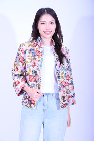 Line&Curve米底閃閃太陽花一字鈕明袋反袖夾棉外套YL246Q-2