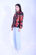 YUE HWA黑底紅金花斜插袋反袖夾棉外套YL271Q-2
