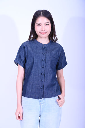 Line & Curve深牛仔短袖鈕頭上衣YL236F-10