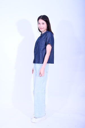Line & Curve深牛仔短袖鈕頭上衣YL236F-10