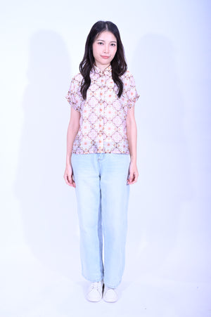 Line & Curve 苧麻紅花原身短袖鈕頭上衣S05R26-10