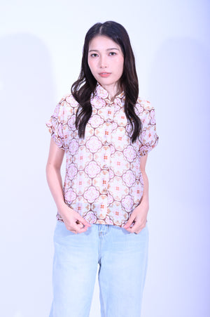Line & Curve 苧麻紅花原身短袖鈕頭上衣S05R26-10