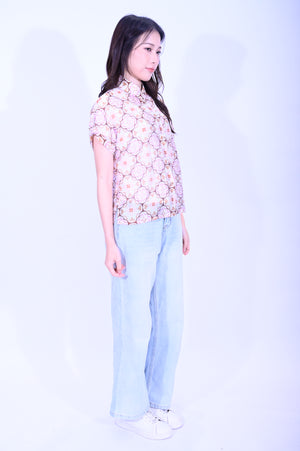Line & Curve 苧麻紅花原身短袖鈕頭上衣S05R26-10