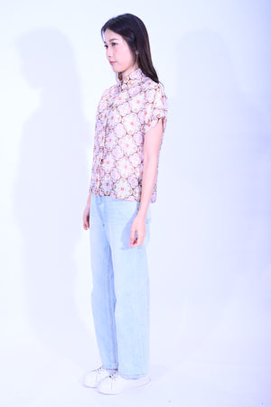 Line & Curve 苧麻紅花原身短袖鈕頭上衣S05R26-10