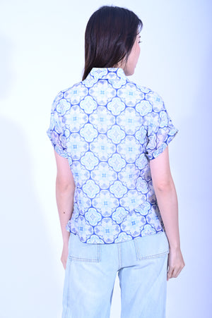 Line & Curve 苧麻藍花原身短袖鈕頭上衣S05R26-9