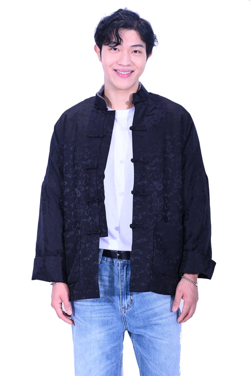 Mandarin Square Men's Silk Padded Jacket BLACK