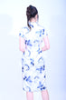 YUE HWA真絲白底藍花雙綑小短袖中長旗袍YL1173-4