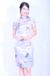YUE HWA真絲雲底花鳥雙綑短袖中長袍YL1164-3