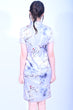YUE HWA真絲雲底花鳥雙綑短袖中長袍YL1164-3
