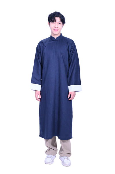 Mandarin Square Men's Linen Cheongsam-Navy