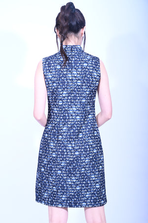 Line & Curve 日本布蕾士間條亦袖A型旗袍YL1136-5