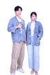  Line & Curve中性V領灰色牛仔洗水外套