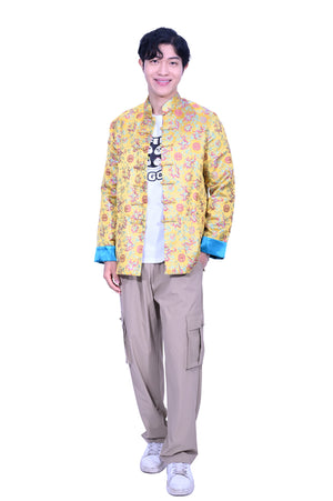 Yue Hwa男裝黃色龍團提花反袖外套