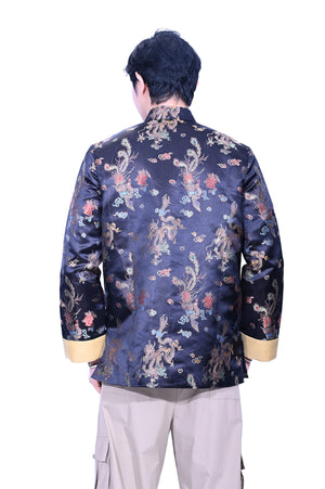 YUE HWA男裝黑色龍織錦中式外套