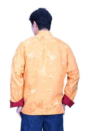 Mandarin Square 真絲雙面棗紅團花/金黃竹花外套