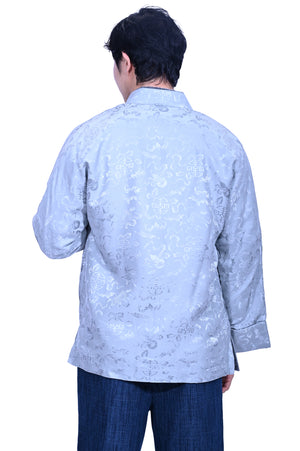 Mandarin Square 男裝灰色真絲八仙花脫毛領真絲棉衣