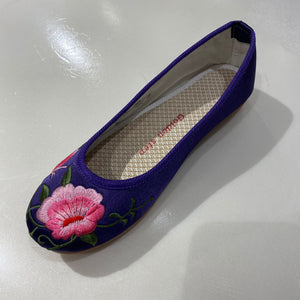 金步女裝平底繡花布鞋 - 紫