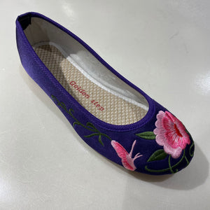 金步女裝平底繡花布鞋 - 紫