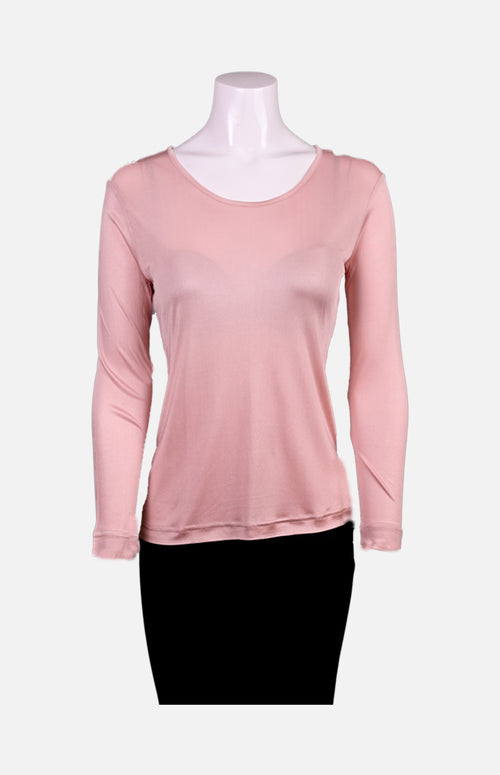 Willy Long Sleeves Round Neck Thick Fabric Silk Ladies Spencer- Pink