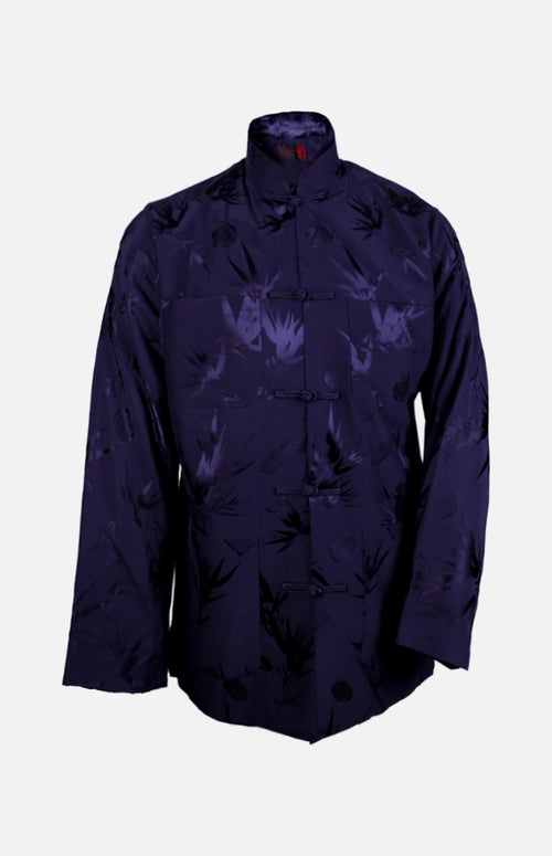 Silk Padded Jacket (Bamboo Leaves Pattern)-Navy